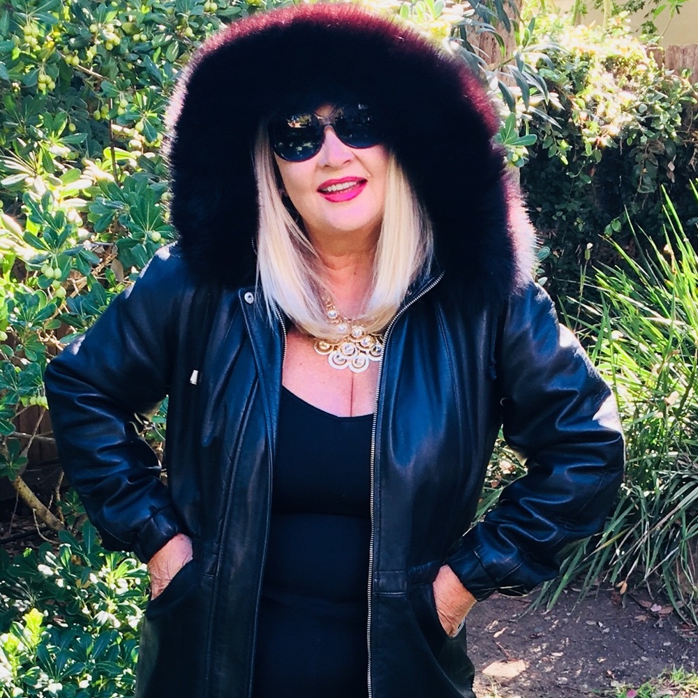 Nordstrom real leather jacket with black fox fur.